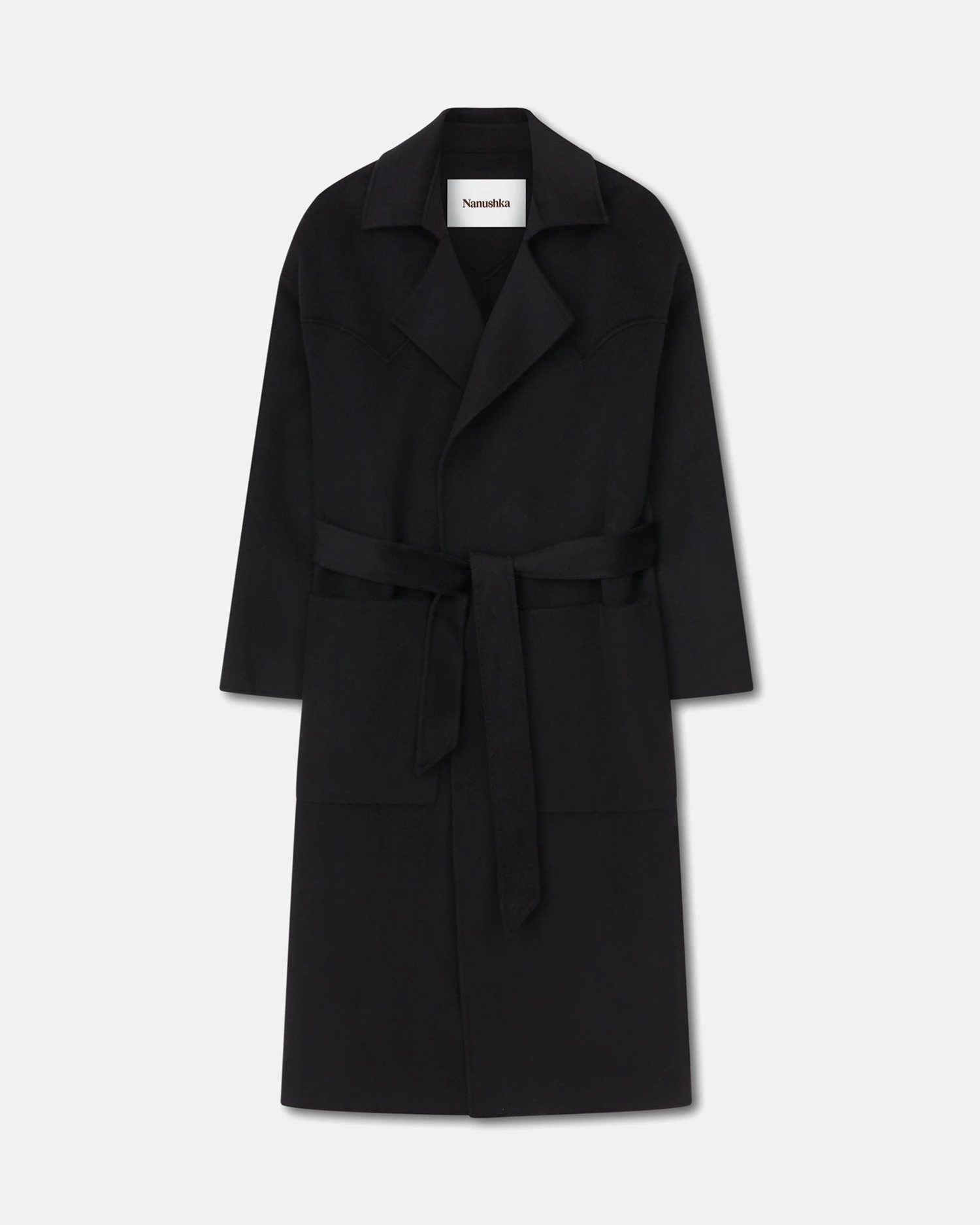 Nanushka Alamo - Wool Silk Blend Robe Coat - Black 5 Nanushka Alamo - Wool Silk Blend Robe Coat - Black - Image 3