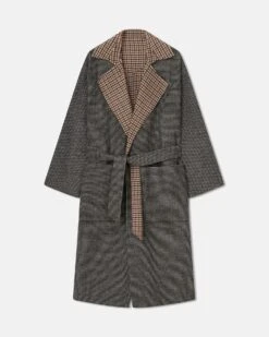 Nanushka Alamo - Wool Silk Blend Robe Coat - Reversible Check -Nanushka Wear Shop ALAMO REVERSIBLE CHECK DOUBLE WOOL 01 cf2f42f6 bd4c 49e2 8026 1fdee9a56f87