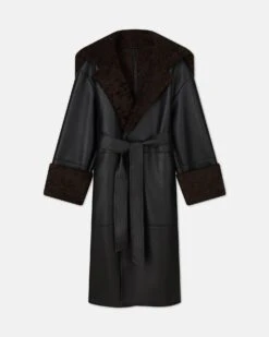 Nanushka Alessi - Regenerated Leather Coat - Black Brown -Nanushka Wear Shop ALESSI BLACK BROWN REGENLEATHER BONDEDSHEARLING