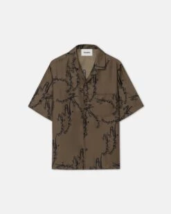 Nanushka Bodil - Printed Silk-Twill Shirt - Khaki -Nanushka Wear Shop BODIL CALLIGRAPHYKHAKI TWILLSILK