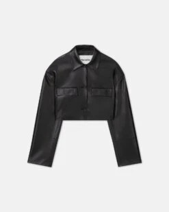 Nanushka Holleen - Cropped Okobor™ Alt-Leather Shirt - Black -Nanushka Wear Shop HOLLEEN BLACK OKOBOR