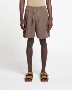 Nanushka Caden - Linear Crochet Shorts - Fossil Brown