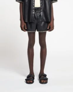 Nanushka Amil - Raffia-Trimmed Okobor™ Alt-Leather Shorts - Black