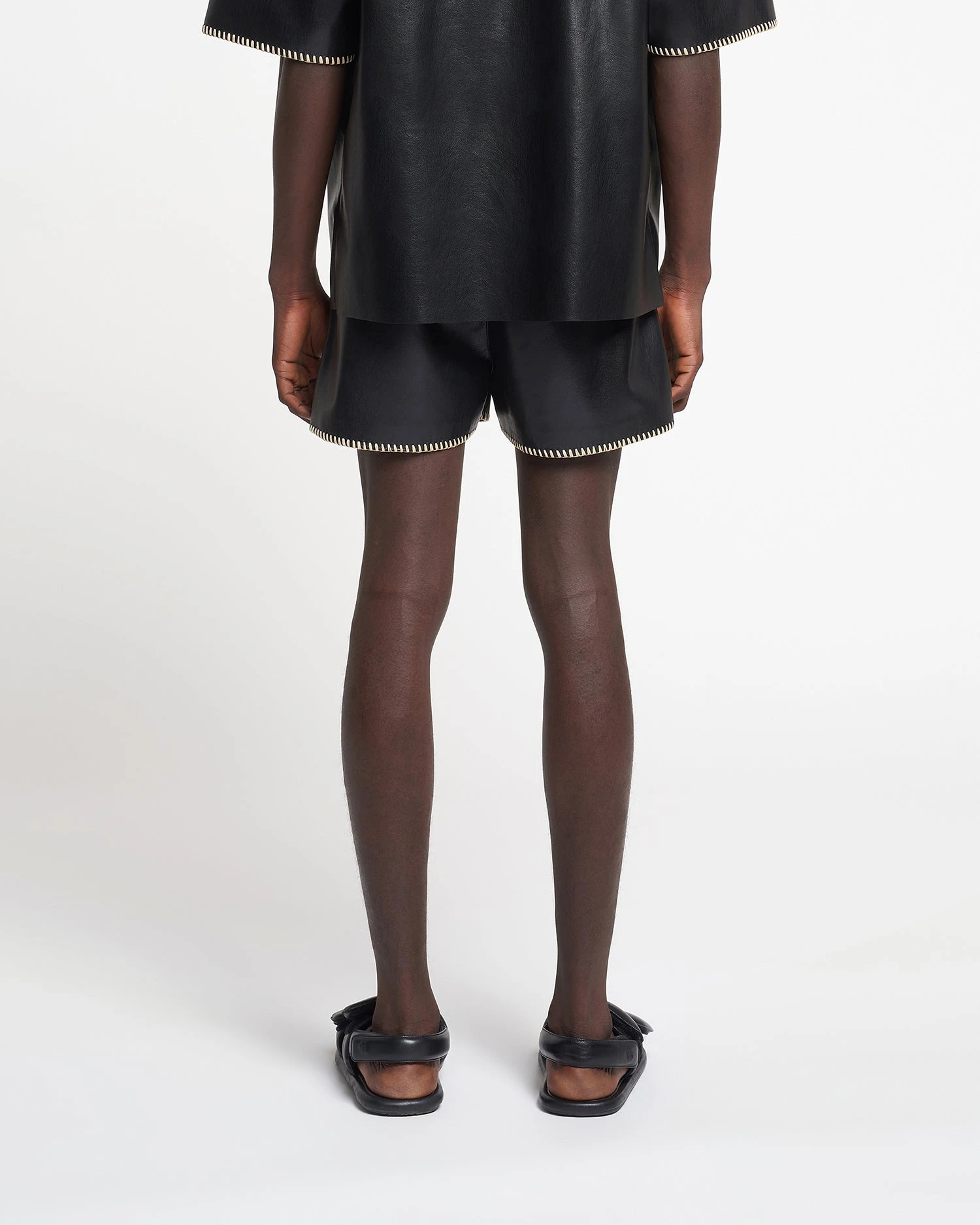 Nanushka Amil - Raffia-Trimmed Okobor™ Alt-Leather Shorts - Black 4 Nanushka Amil - Raffia-Trimmed Okobor™ Alt-Leather Shorts - Black - Image 2