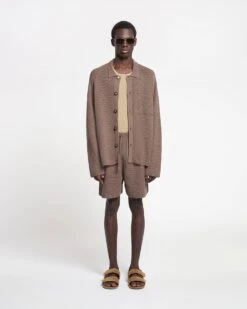 Nanushka Nicolas - Linear Crochet Shirt - Fossil Brown -Nanushka Wear Shop NAN SS24 ECOMM MW FULL BODY CROPPED 01