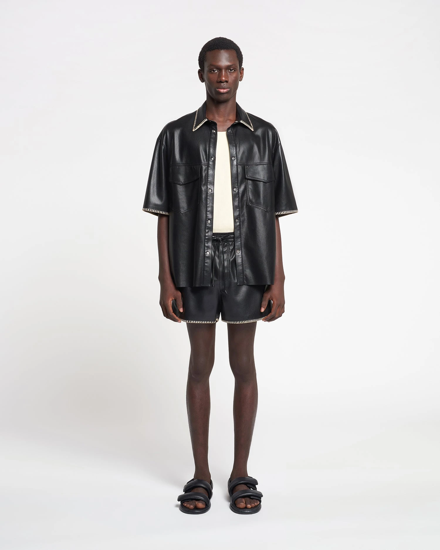 Nanushka Amil - Raffia-Trimmed Okobor™ Alt-Leather Shorts - Black 5 Nanushka Amil - Raffia-Trimmed Okobor™ Alt-Leather Shorts - Black - Image 3