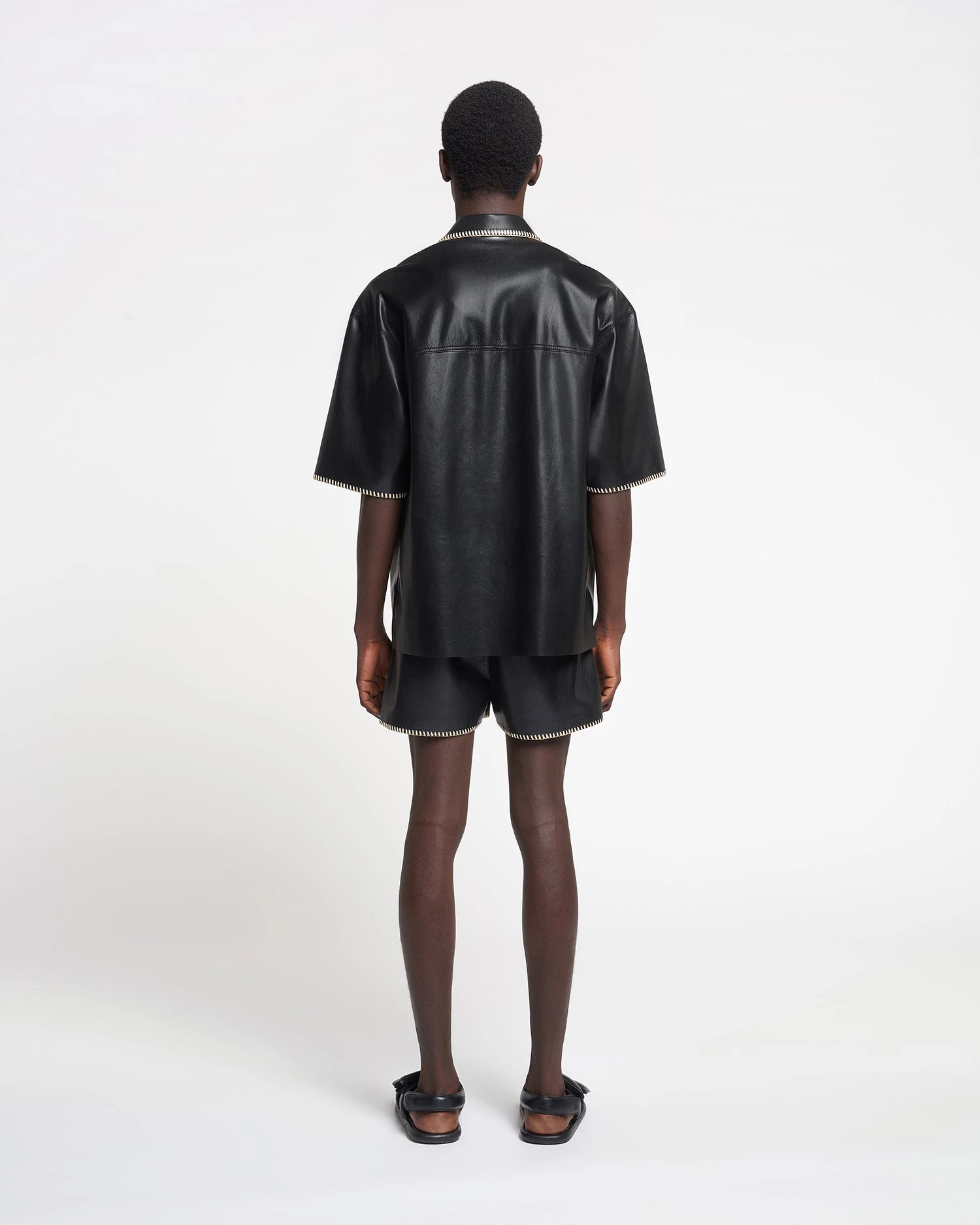 Nanushka Amil - Raffia-Trimmed Okobor™ Alt-Leather Shorts - Black 6 Nanushka Amil - Raffia-Trimmed Okobor™ Alt-Leather Shorts - Black - Image 4