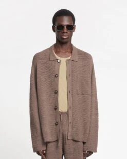 Nanushka Nicolas - Linear Crochet Shirt - Fossil Brown