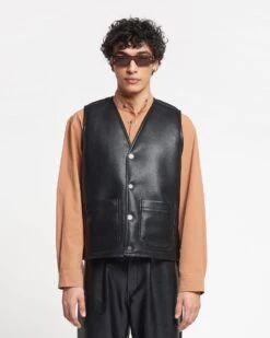 Nanushka Luben - Regenerated Leather Vest - Black Brown