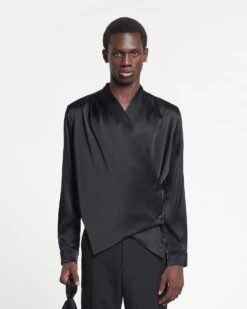 Nanushka Tebbe - Slip Satin Wrap Shirt - Black