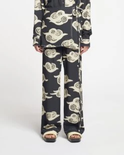 Nanushka Brenda - Printed Crepe Pants - Cloud Black/Creme