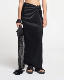 Nanushka Nago - Knotted Slip Satin Skirt - Black