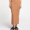 Nanushka Norine - Ruched Mesh-Jersey Midi Skirt - Caramel -Nanushka Wear Shop NAN SS24 ECOMM WW BOTTOM DETAIL CROPPED 15