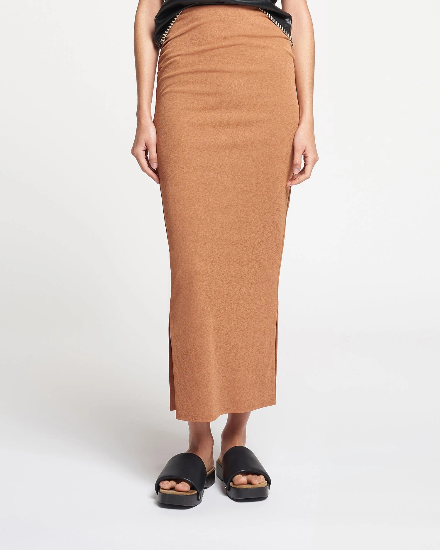 Nanushka Norine - Ruched Mesh-Jersey Midi Skirt - Caramel 3 Nanushka Norine - Ruched Mesh-Jersey Midi Skirt - Caramel