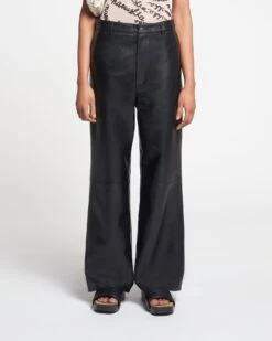 Nanushka Vidia - Regenerated Leather Straight-Leg Pants - Black