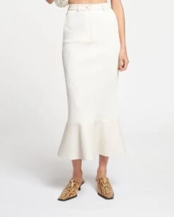 Nanushka Jenace - Leather-Trimmed Ribbed-Jersey Skirt - Creme