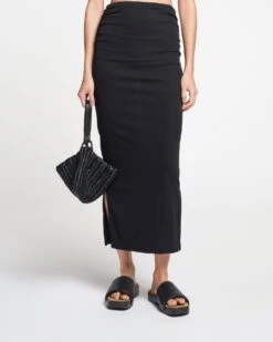 Nanushka Norine - Ruched Mesh-Jersey Midi Skirt - Black