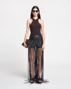 Nanushka Amalee - Fringed Regenerated Leather Shorts - Black -Nanushka Wear Shop NAN SS24 ECOMM WW FULL BODY CROPPED 01