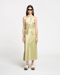 Nanushka Razi - Slip Satin Midi Skirt - Lime Yellow -Nanushka Wear Shop NAN SS24 ECOMM WW FULL BODY CROPPED 03