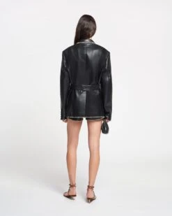 Nanushka Dionne - Belted Okobor™ Alt-Leather Blazer - Black -Nanushka Wear Shop NAN SS24 ECOMM WW FULL BODY CROPPED 102