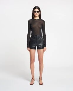 Nanushka Elza - Okobor™ Alt-Leather Shorts - Black -Nanushka Wear Shop NAN SS24 ECOMM WW FULL BODY CROPPED 105