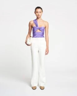 Nanushka Alvin - Twisted Crisp-Satin Top - Iris -Nanushka Wear Shop NAN SS24 ECOMM WW FULL BODY CROPPED 145