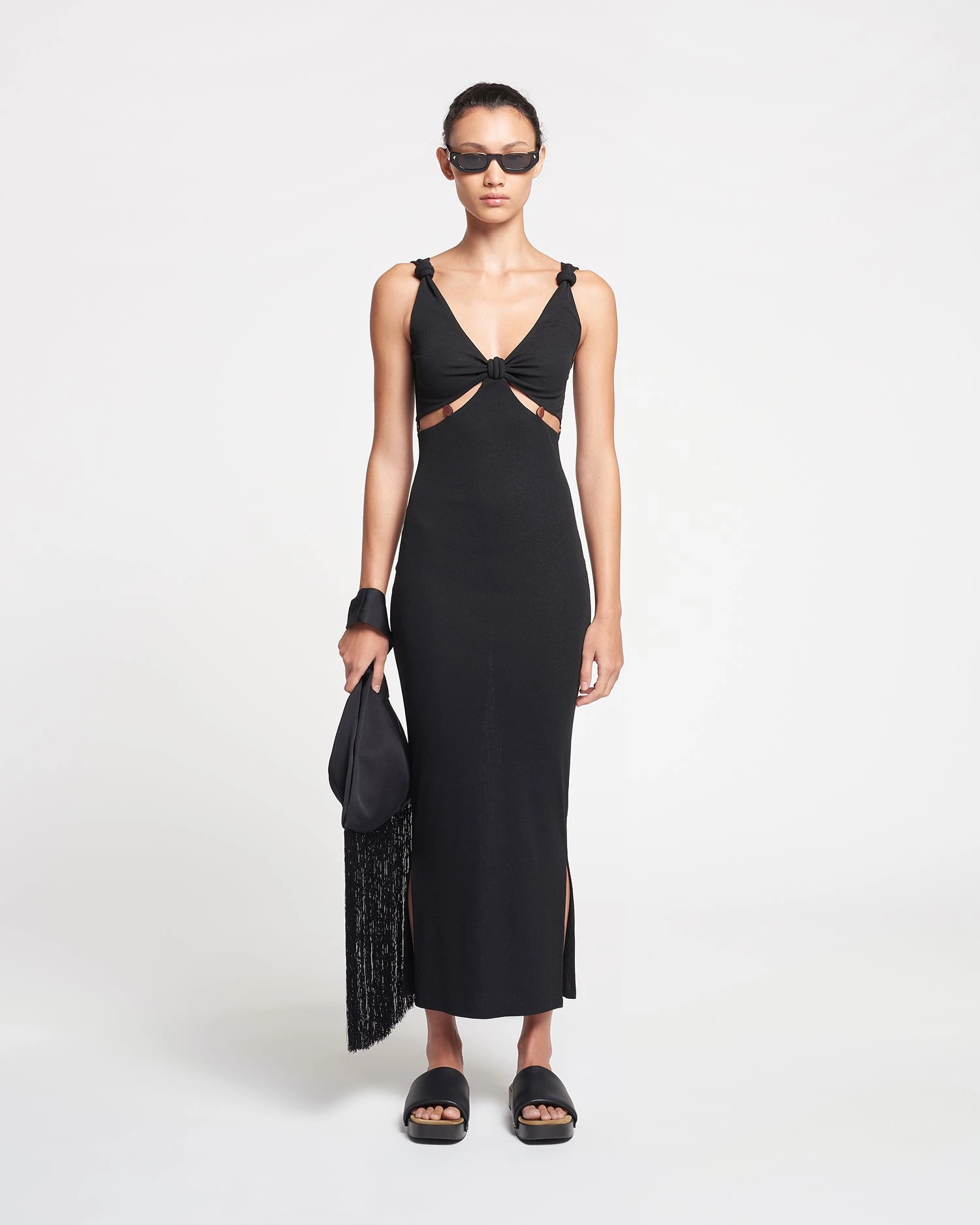 Nanushka Saar - Beaded Mesh-Jersey Midi Dress - Black 3 Nanushka Saar - Beaded Mesh-Jersey Midi Dress - Black