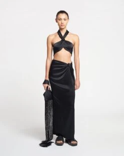 Nanushka Nago - Knotted Slip Satin Skirt - Black -Nanushka Wear Shop NAN SS24 ECOMM WW FULL BODY CROPPED 149 2472d985 f984 433c bf41 b7303d4f8f41