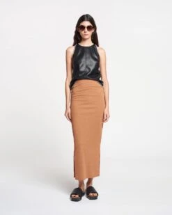 Nanushka Norine - Ruched Mesh-Jersey Midi Skirt - Caramel 9 Nanushka Norine - Ruched Mesh-Jersey Midi Skirt - Caramel -Nanushka Wear Shop NAN SS24 ECOMM WW FULL BODY CROPPED 15