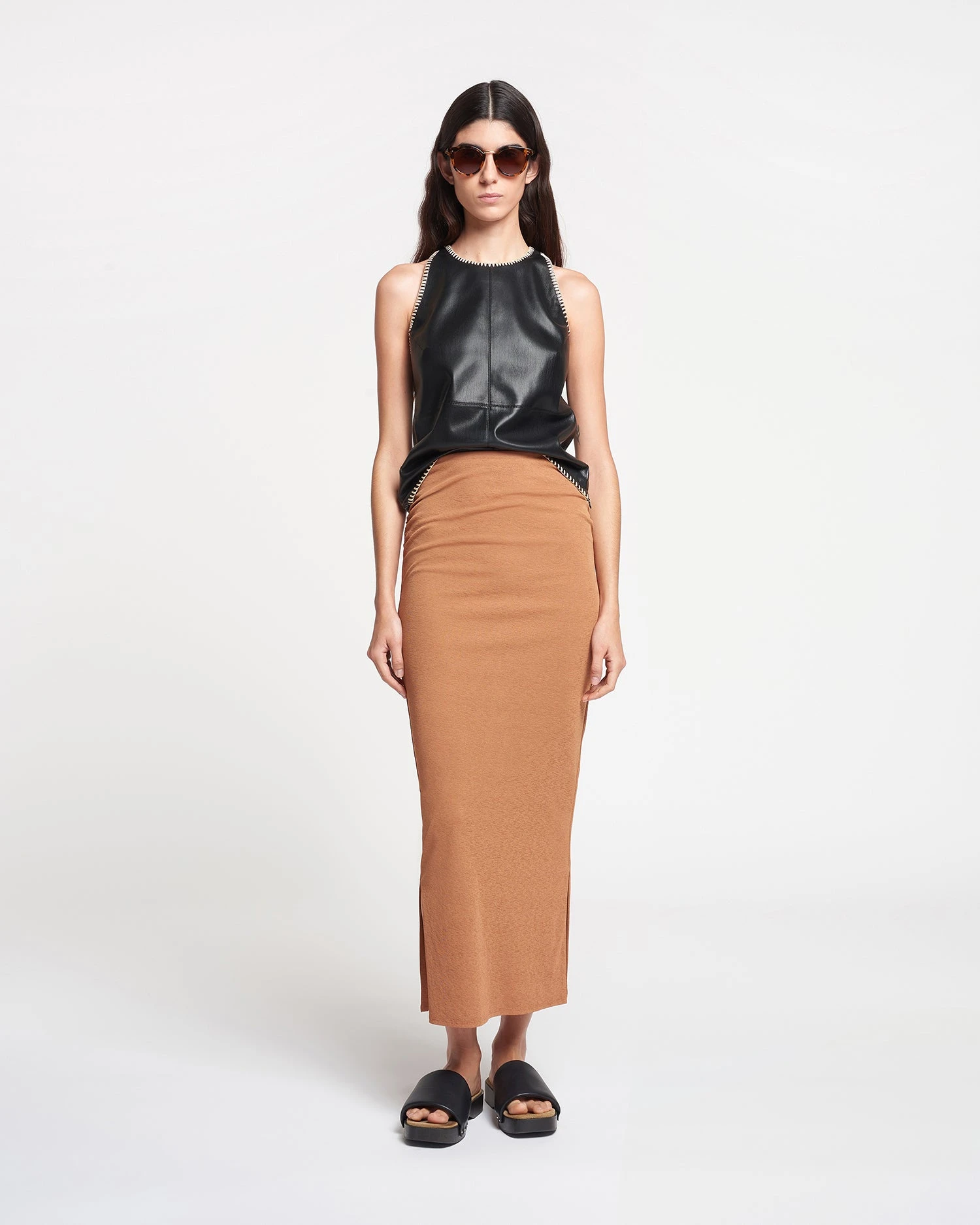 Nanushka Norine - Ruched Mesh-Jersey Midi Skirt - Caramel 5 Nanushka Norine - Ruched Mesh-Jersey Midi Skirt - Caramel - Image 3