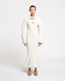 Nanushka Talulla - Leather-Trimmed Ribbed-Jersey Midi Dress - Creme -Nanushka Wear Shop NAN SS24 ECOMM WW FULL BODY CROPPED 153 9815115b d257 4ed0 9dae 56d9b2dee5b6