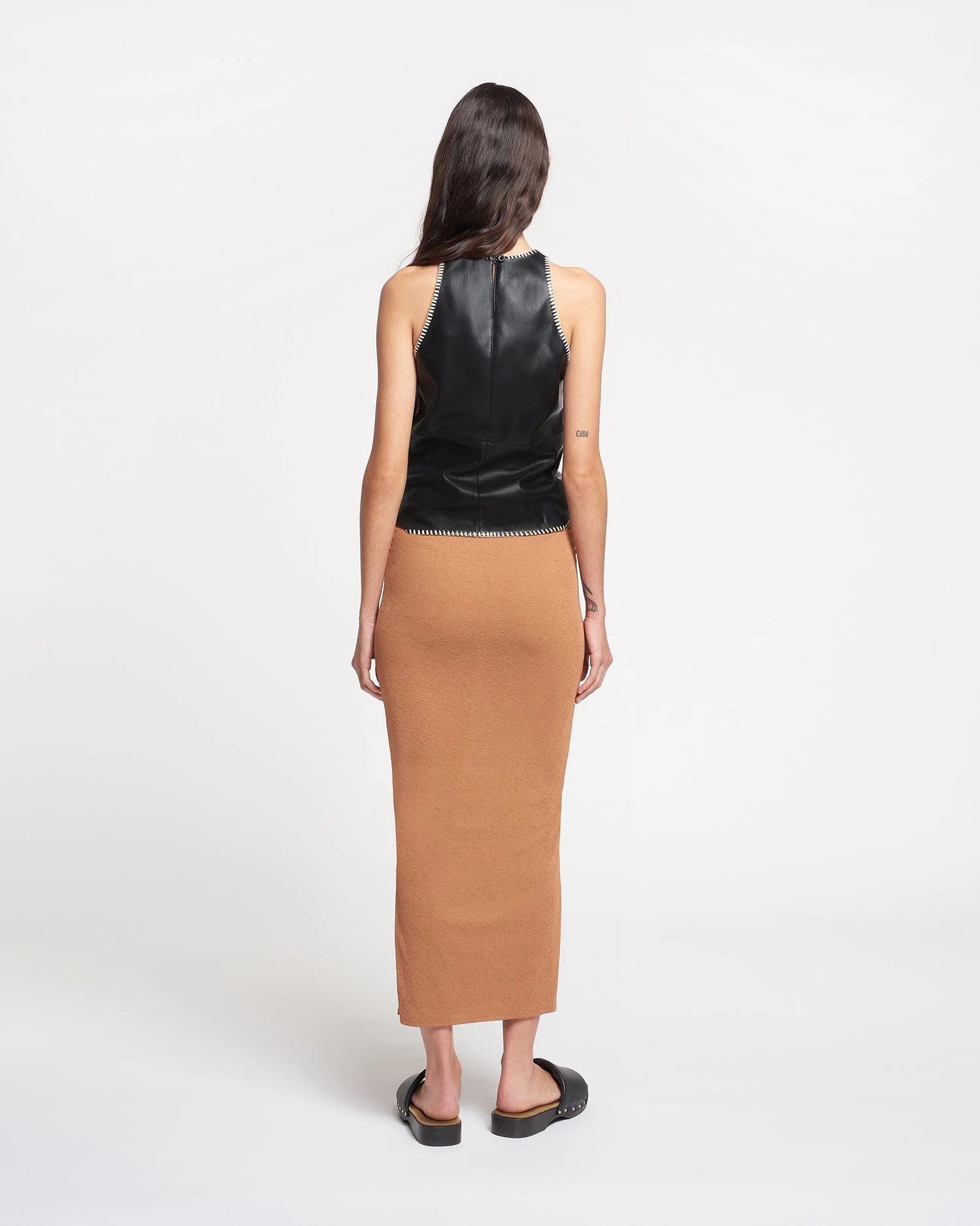 Nanushka Norine - Ruched Mesh-Jersey Midi Skirt - Caramel 6 Nanushka Norine - Ruched Mesh-Jersey Midi Skirt - Caramel - Image 4