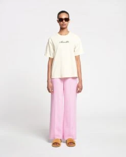 Nanushka Reece - Embroidered Cotton-Jersey T-Shirt - Creme/Green 9 Nanushka Reece - Embroidered Cotton-Jersey T-Shirt - Creme/Green -Nanushka Wear Shop NAN SS24 ECOMM WW FULL BODY CROPPED 188