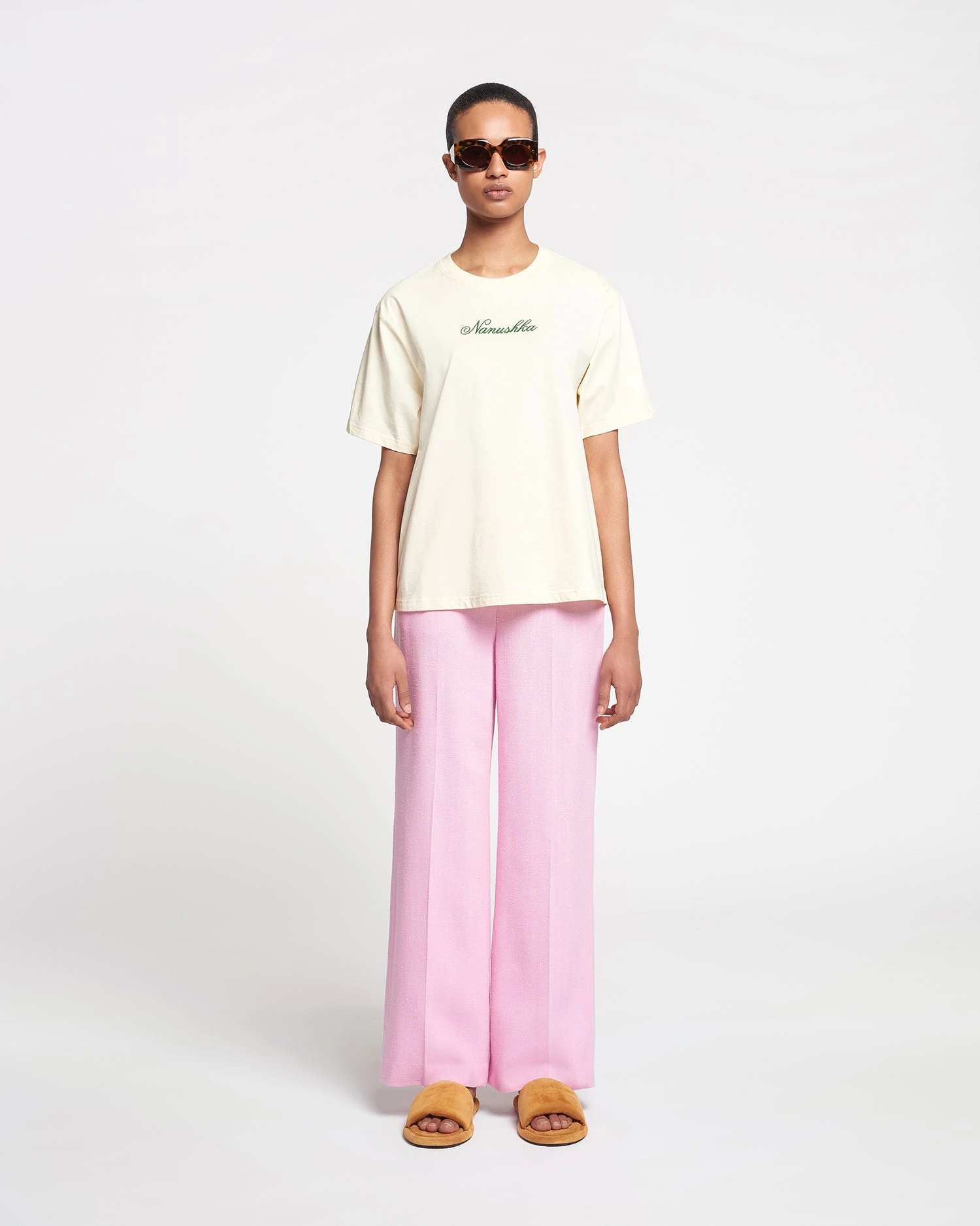 Nanushka Reece - Embroidered Cotton-Jersey T-Shirt - Creme/Green 5 Nanushka Reece - Embroidered Cotton-Jersey T-Shirt - Creme/Green - Image 3