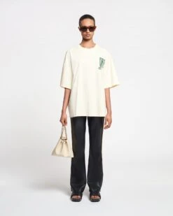 Nanushka Wren - Small Embroidered Cotton-Jersey T-Shirt - Creme/Green -Nanushka Wear Shop NAN SS24 ECOMM WW FULL BODY CROPPED 221