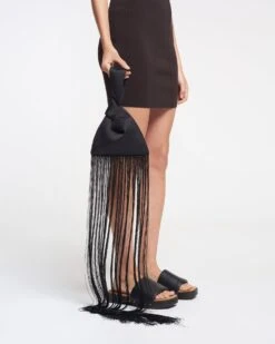 Nanushka Jen Mini Fringe - Tech Satin Clutch Bag - Black 15 Nanushka Jen Mini Fringe - Tech Satin Clutch Bag - Black -Nanushka Wear Shop NAN SS24 ECOMM WW FULL BODY CROPPED 28