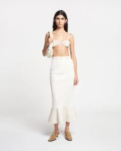 Nanushka Jenace - Leather-Trimmed Ribbed-Jersey Skirt - Creme -Nanushka Wear Shop NAN SS24 ECOMM WW FULL BODY CROPPED 39