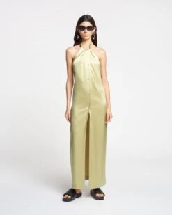 Nanushka Elima - Slip Satin Halterneck Dress - Lime Yellow