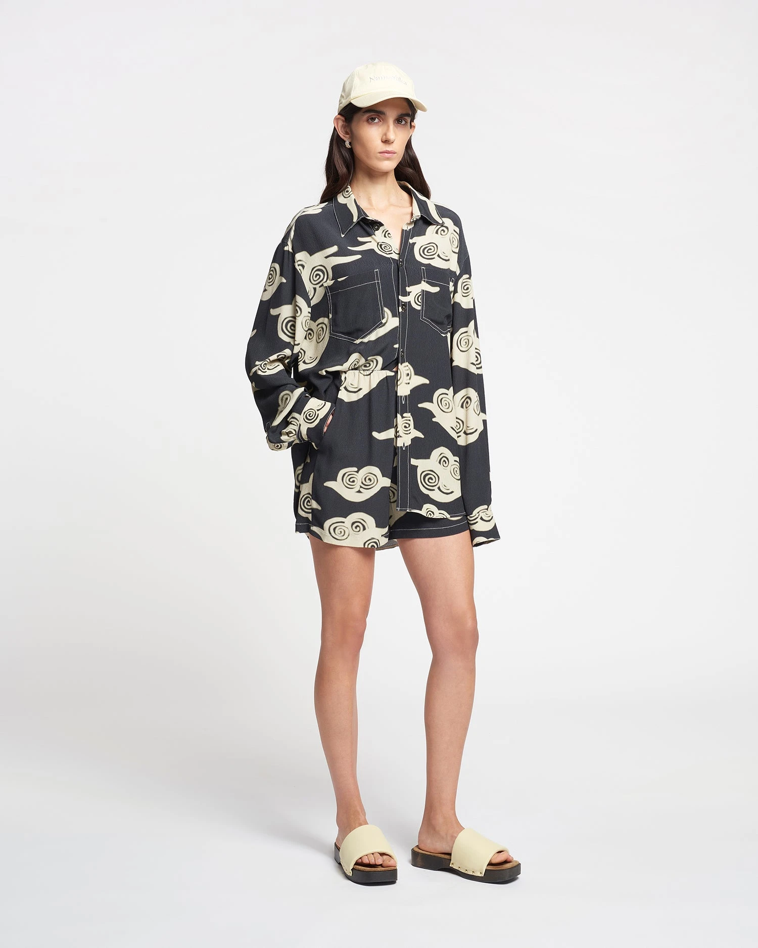 Nanushka Masami - Printed Crepe Shorts - Cloud Black/Creme 5 Nanushka Masami - Printed Crepe Shorts - Cloud Black/Creme - Image 3