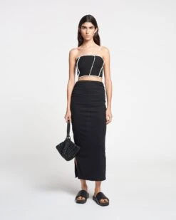 Nanushka Norine - Ruched Mesh-Jersey Midi Skirt - Black -Nanushka Wear Shop NAN SS24 ECOMM WW FULL BODY CROPPED 96 19b19475 e324 4f95 9b83 1bfd0d78da61