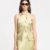 Nanushka Neline - Draped Slip Satin Top - Lime Yellow -Nanushka Wear Shop NAN SS24 ECOMM WW TOP DETAIL CROPPED 03