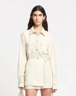 Nanushka Metta - Glass Poplin Shirt Dress - Oat