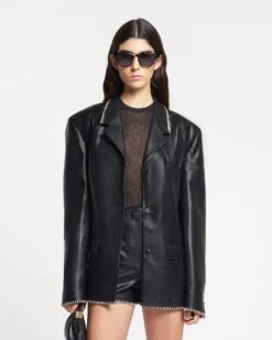 Nanushka Dionne - Belted Okobor™ Alt-Leather Blazer - Black