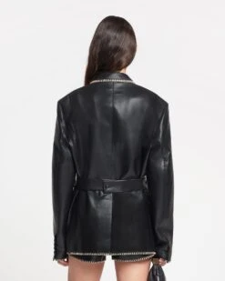 Nanushka Dionne - Belted Okobor™ Alt-Leather Blazer - Black -Nanushka Wear Shop NAN SS24 ECOMM WW TOP DETAIL CROPPED 103