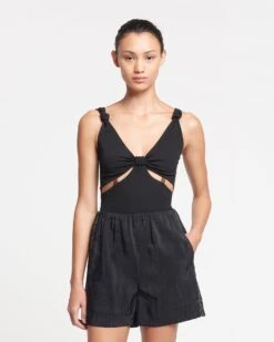 Nanushka Seve - Beaded Mesh-Jersey Bodysuit - Black