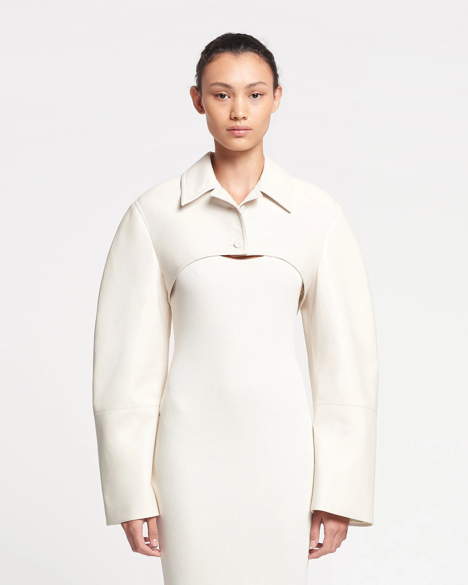 Nanushka Brisia - Cropped Regenerated Leather Bolero - Creme 3 Nanushka Brisia - Cropped Regenerated Leather Bolero - Creme