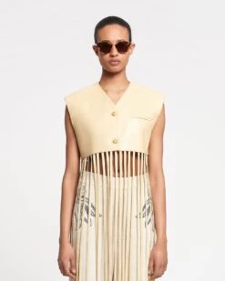 Nanushka Derora - Fringed Regenerated Leather Vest - Vintage Creme 8 Nanushka Derora - Fringed Regenerated Leather Vest - Vintage Creme -Nanushka Wear Shop NAN SS24 ECOMM WW TOP DETAIL CROPPED 194
