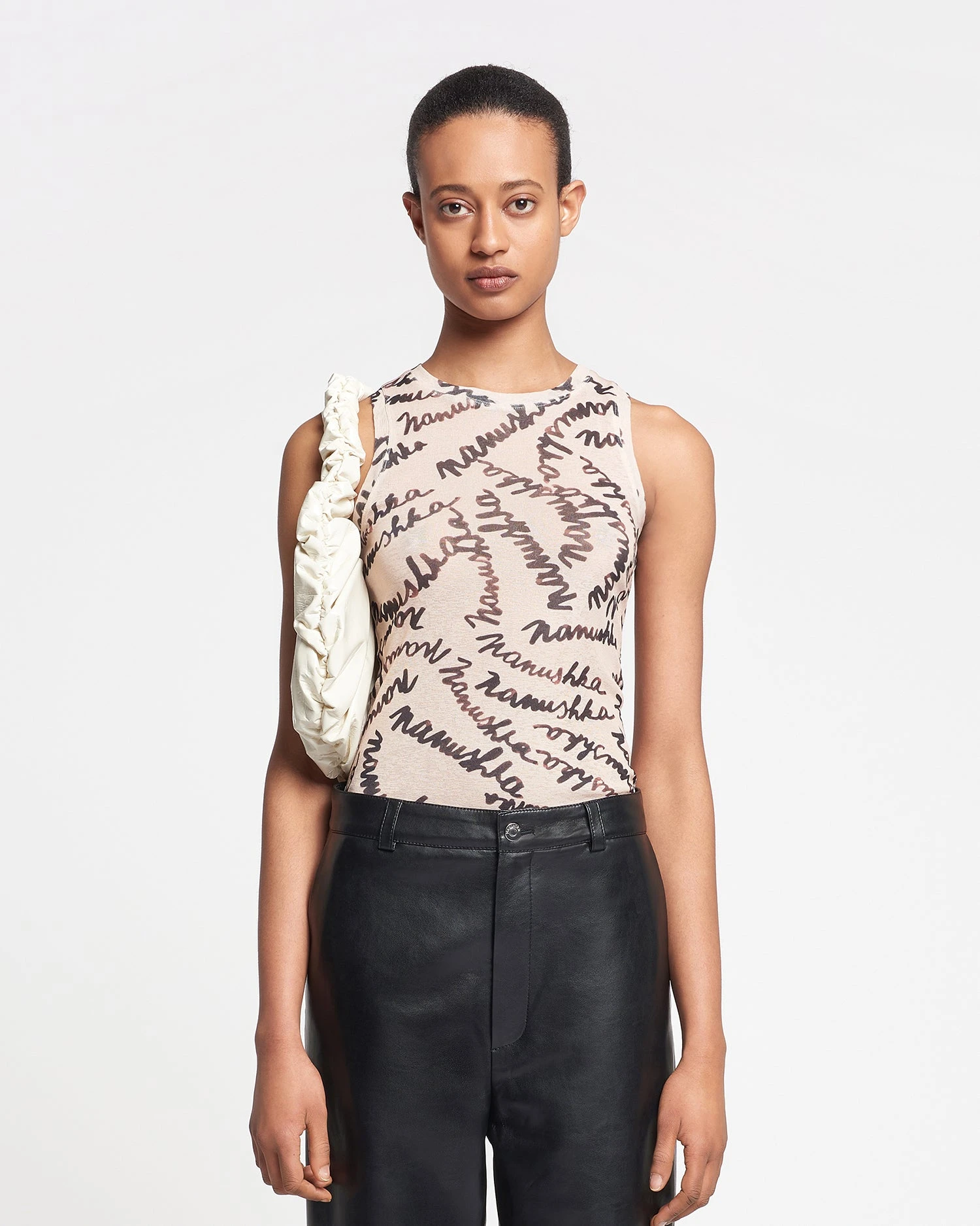 Nanushka Anneke - Mesh-Jersey Tank Top - Scribble Logo 3 Nanushka Anneke - Mesh-Jersey Tank Top - Scribble Logo