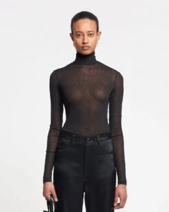 Nanushka Harri - Mesh-Jersey Turtleneck Top - Black