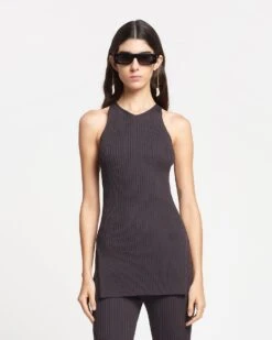 Nanushka Savea - Ribbed-Knit Halterneck Top - Dark Brown